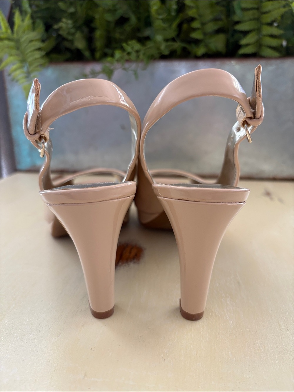 Etienne Aigner Sling Back Faux Leather Womens 7 Odelia Shoes High Heels Nude - Picture 3 of 7